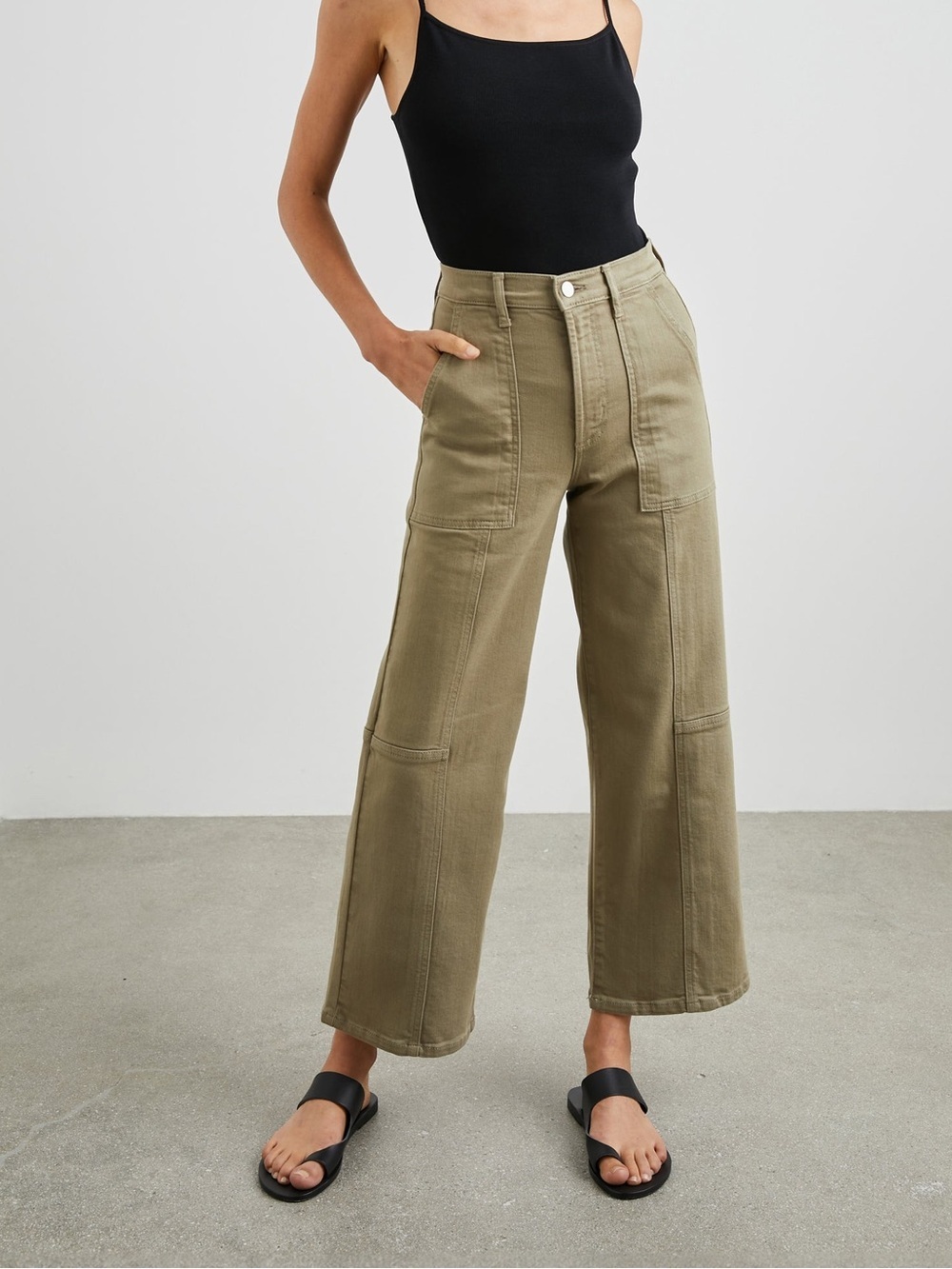 Rails Getty Crop Wide Leg Jean in Washed Olive Cargo Pant Carpenter Denim